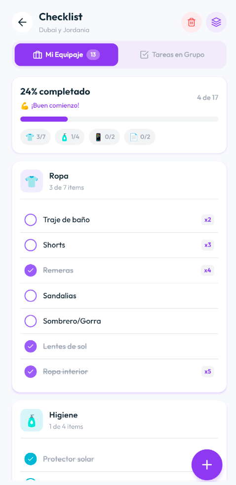 Checklist de Viaje en KUENTAS